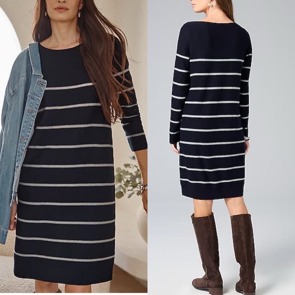 J. Jill Knitted Pullover Sweater Dress Blue Midi Length, Cotton blend, size PXL